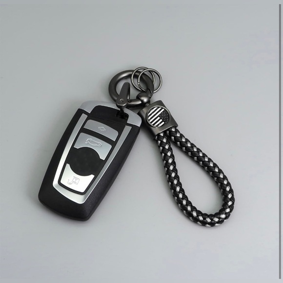 American US Flag Car Keychain, Fob Key Chain Leather Braided Bracelet - Picture 6 of 7